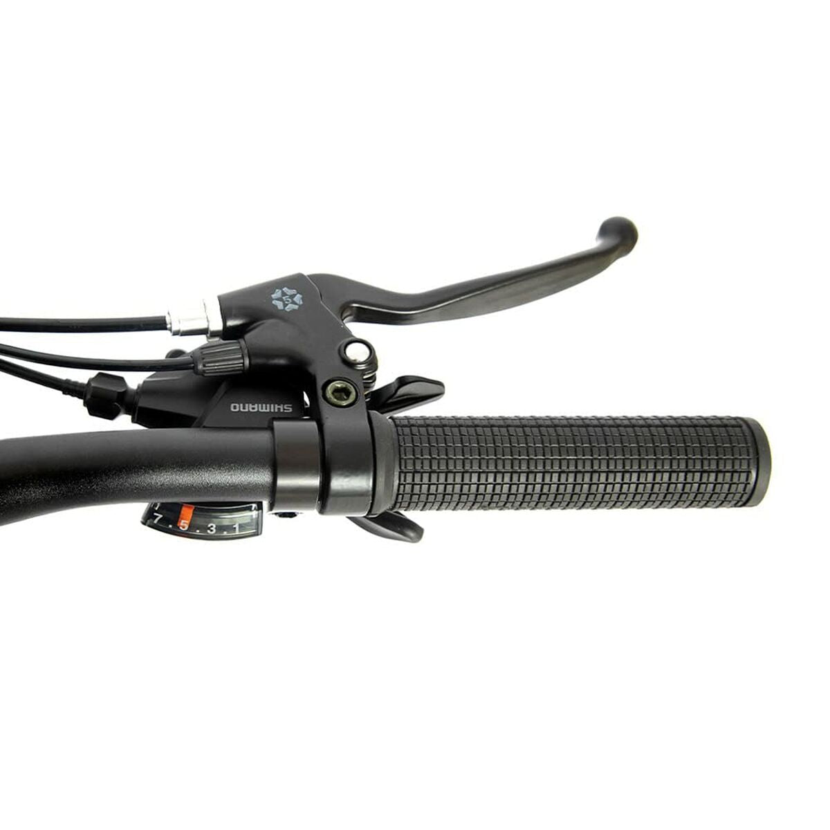 Close-up of a motorcycle handlebar with controls on a white background