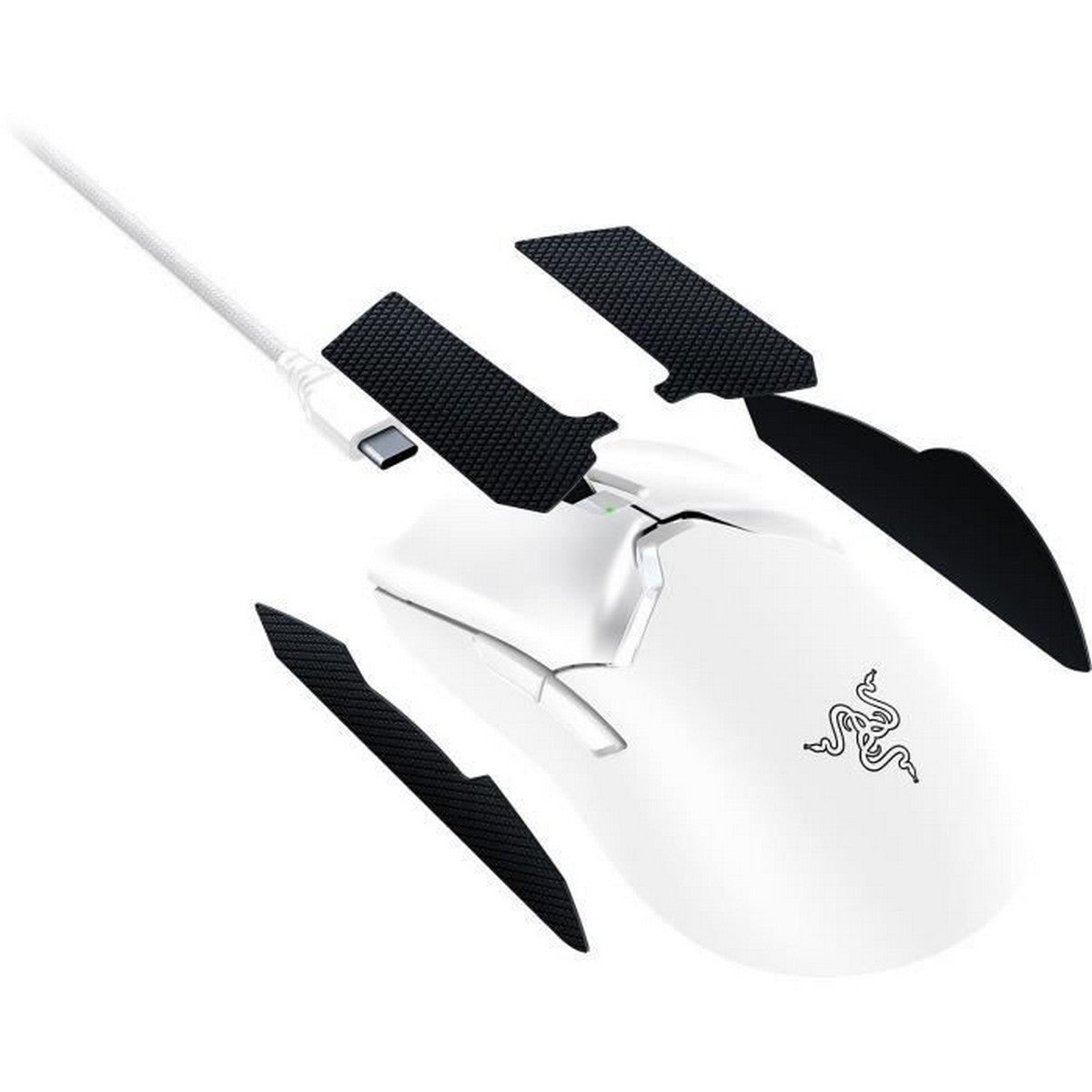 Gaming mouse with black wrist straps on a white background. open back studio headphones for spatial audio gaming. Axis-Dynamics