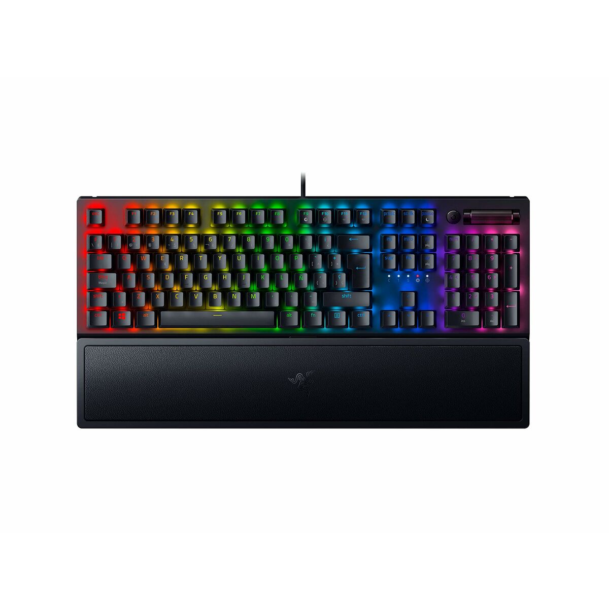 Gaming keyboard with RGB lighting on a white background. Computer parts and accessories for sale. Axis-Dynamics