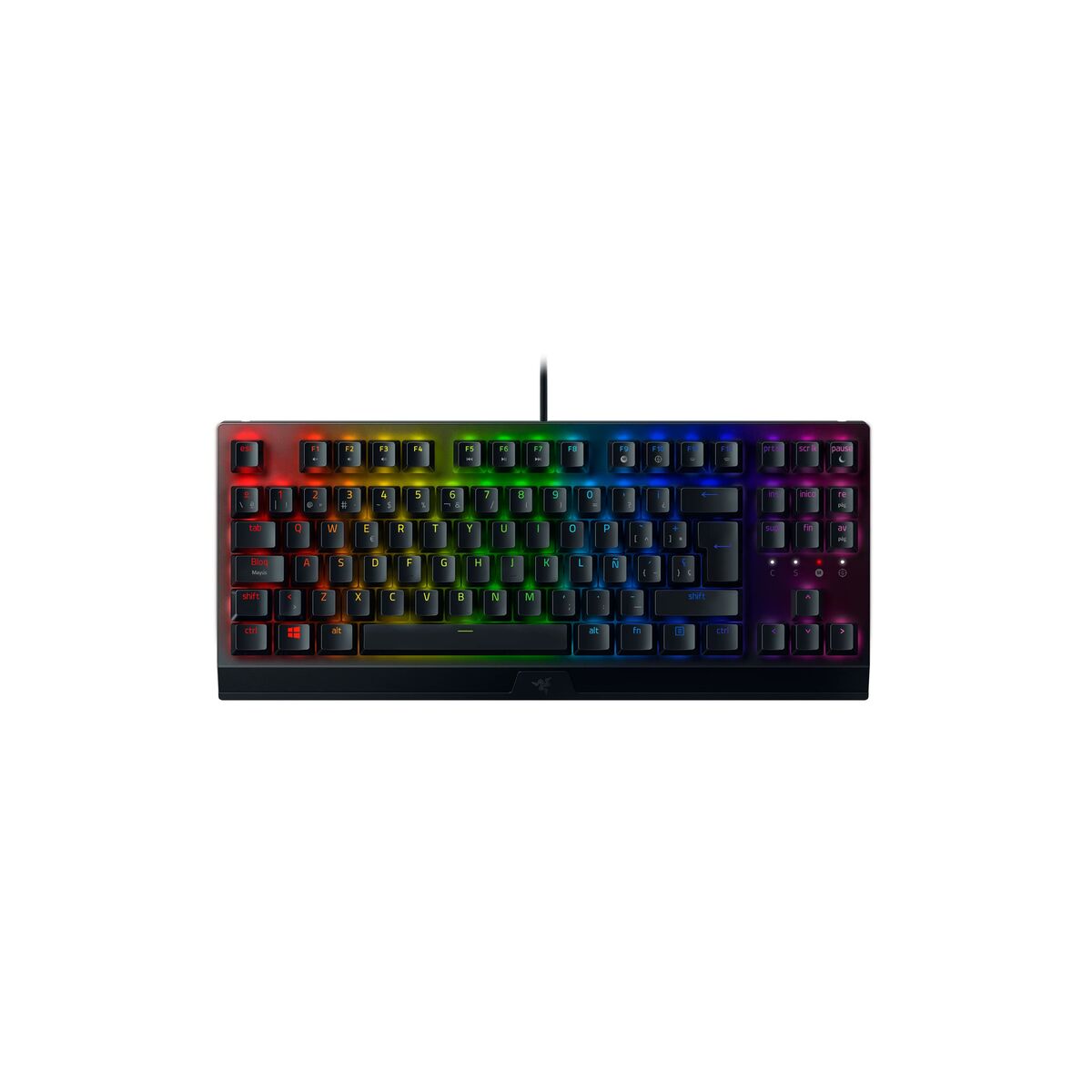 Gaming keyboard with RGB lighting on a white background. Computer parts and accessories for sale. Axis-Dynamics