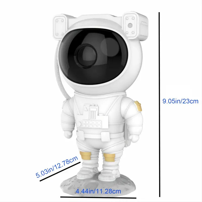 White astronaut figurine with measurements on a white background