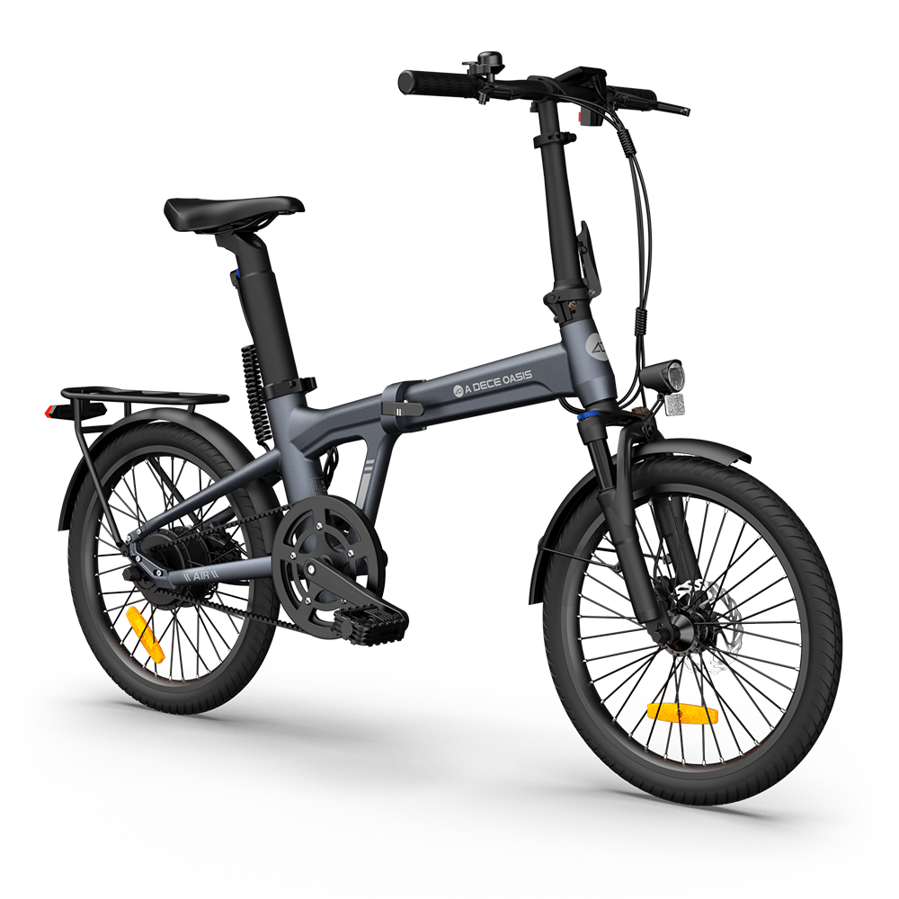Gray folding bicycle on a white background