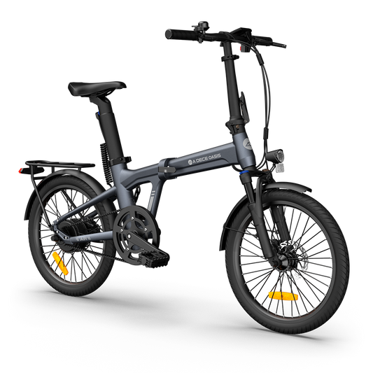Gray folding bicycle on a white background
