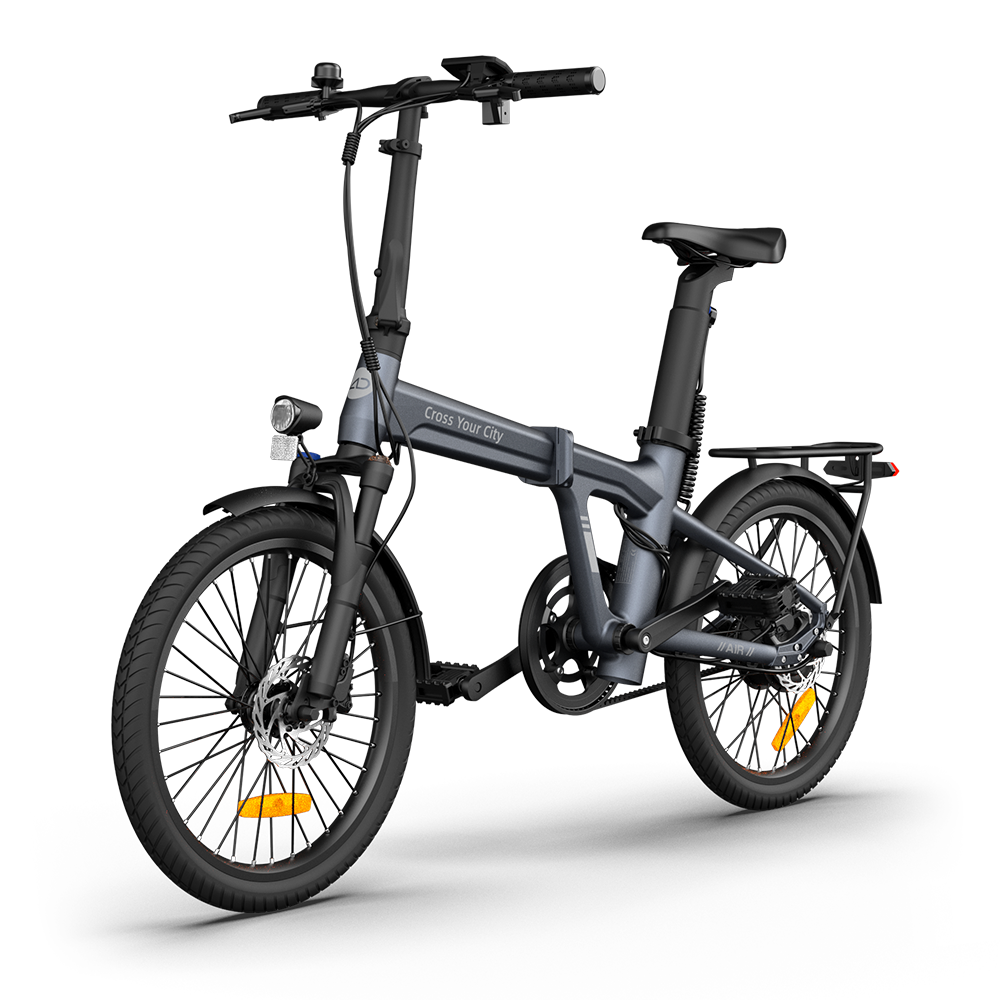 Gray folding bicycle on a white background