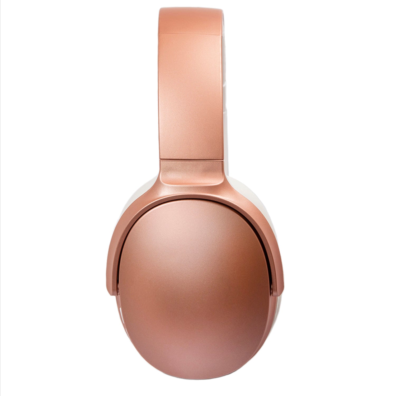Rose gold headphones on a white background
