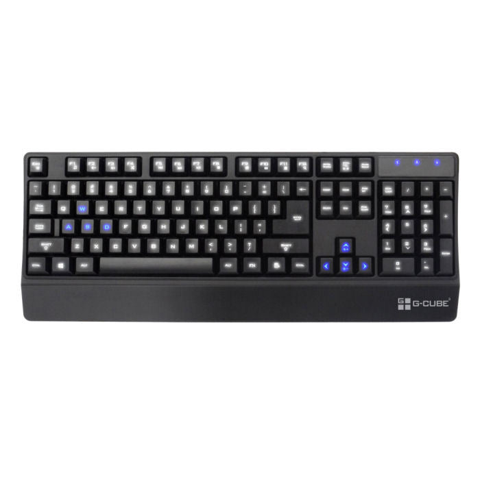 Black keyboard with blue backlighting on a white background. Best computer parts and accessories online shop Axis-Dynamics 