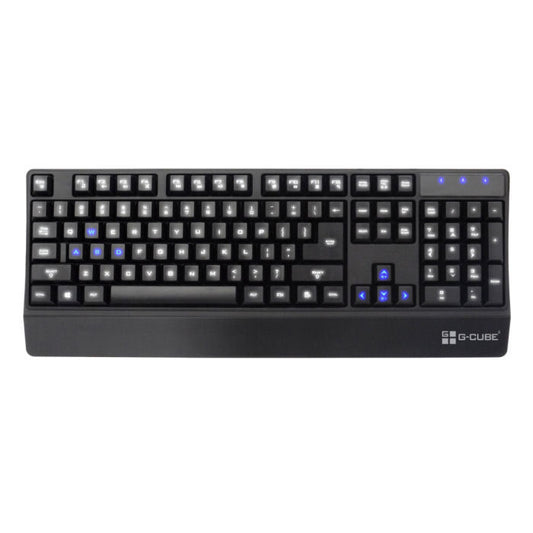 Black keyboard with blue backlighting on a white background. Best computer parts and accessories online shop Axis-Dynamics 