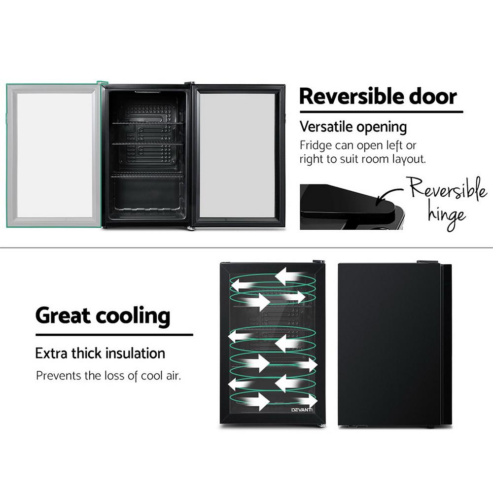 Devanti 70L Bar Fridge Glass Door Mini Countertop Freezer Fridges
