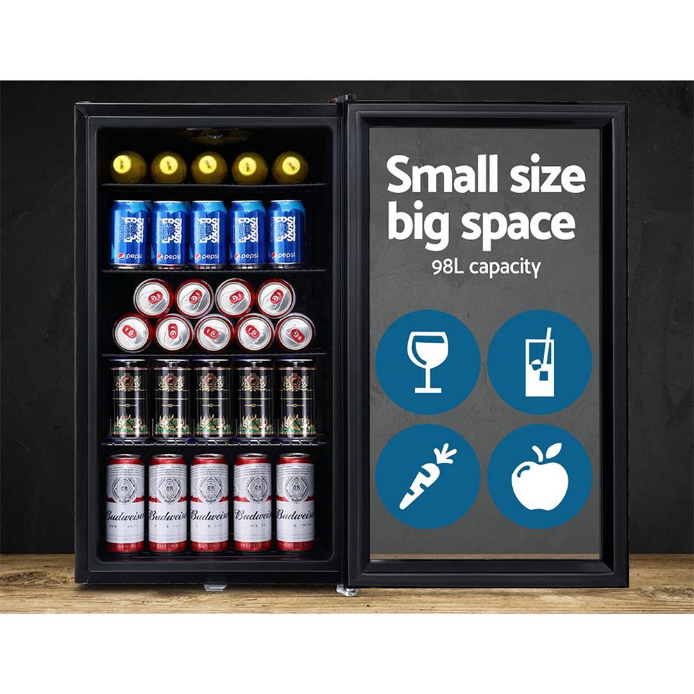 Devanti 98L Bar Fridge Glass Door Mini Freezer Fridges Countertop