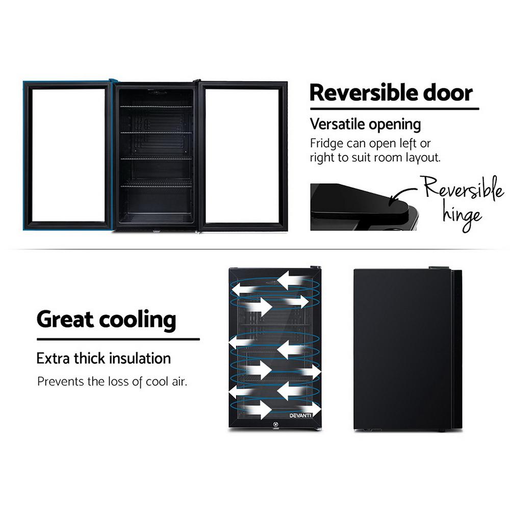 Devanti 98L Bar Fridge Glass Door Mini Freezer Fridges Countertop