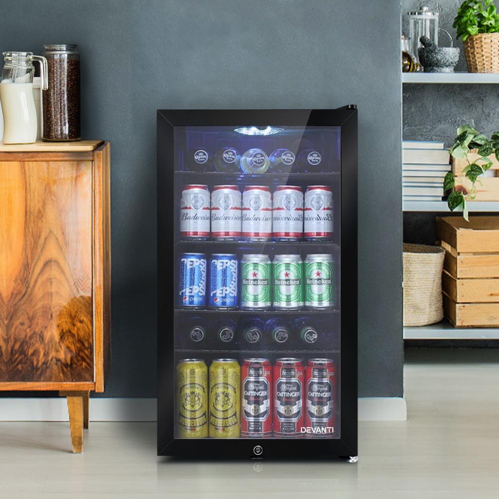 Devanti 98L Bar Fridge Glass Door Mini Freezer Fridges Countertop