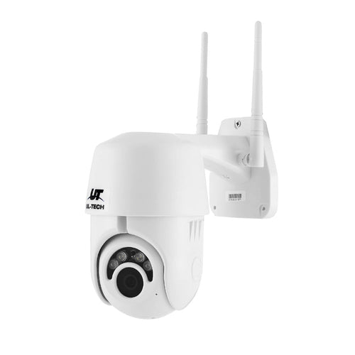 White security camera with antennas on a white background