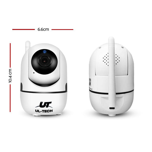 White security camera with dimensions labeled on a white background