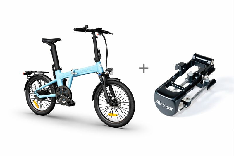 Foldable bicycle with a black component labeled 'Air Seat' on a white background