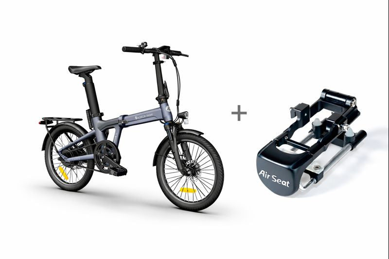 Folding bicycle and air seat on a white background