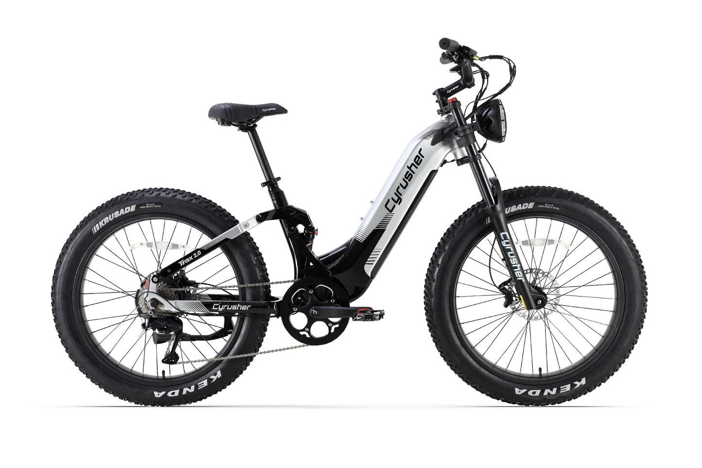 Electric bike with 'Cyrusher' branding on a white background