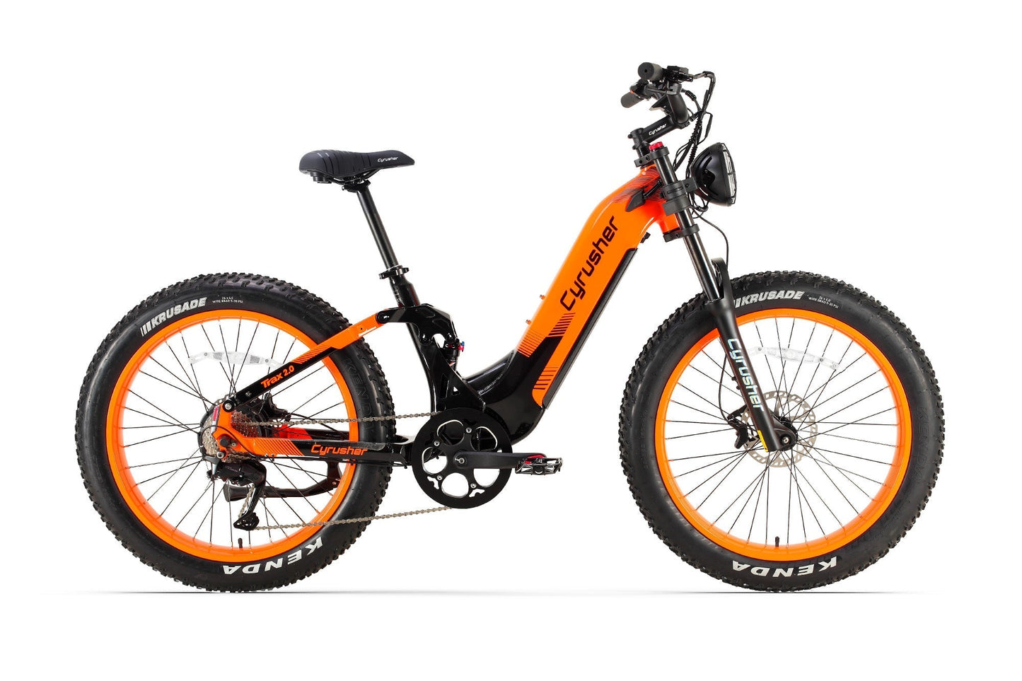 Orange and black electric bike with 'Cyrusher' branding on a white background