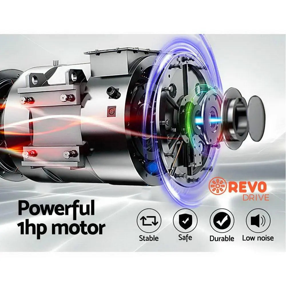 Motor with REVO DRIVE branding and features listed on a white background