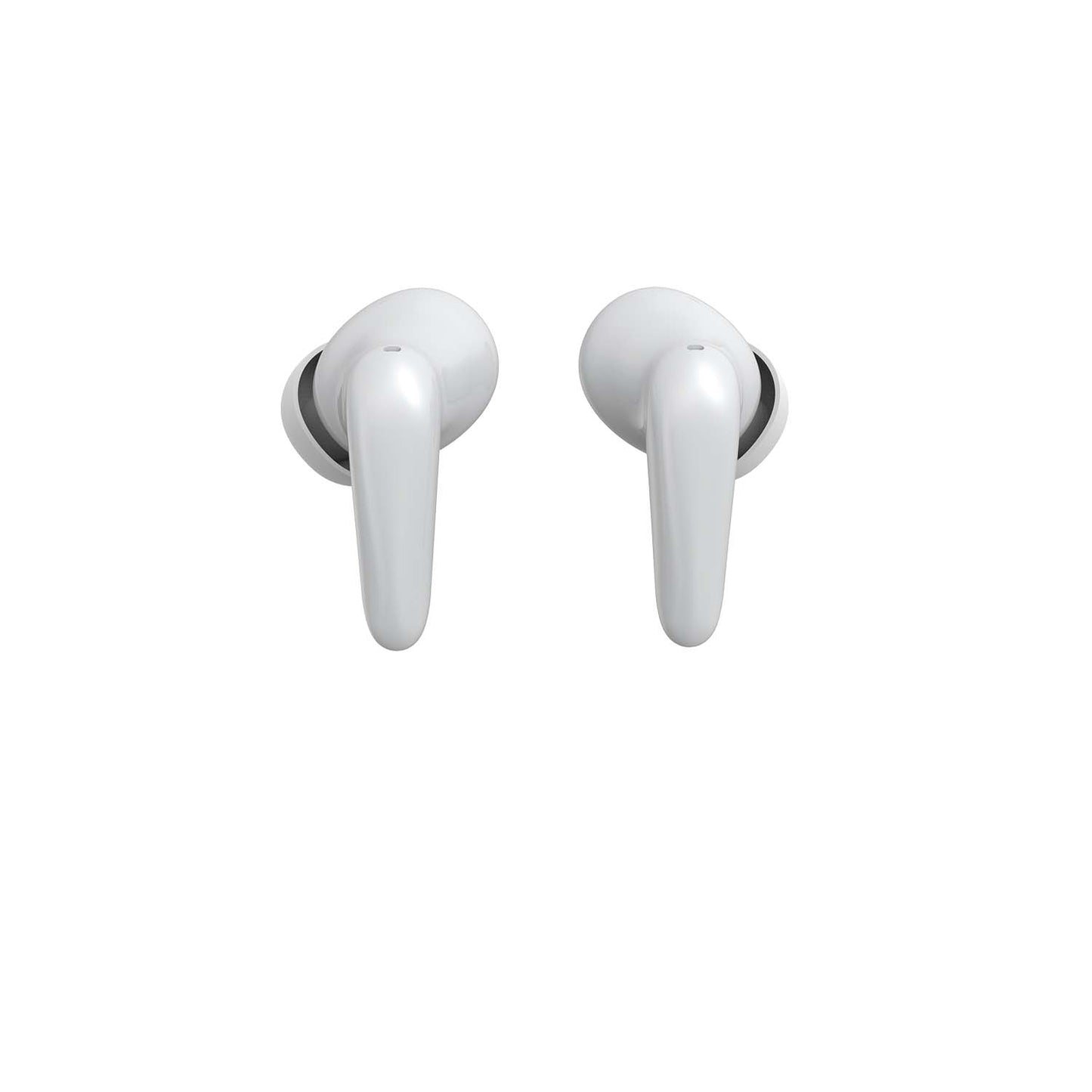 White wireless earbuds on a white background
