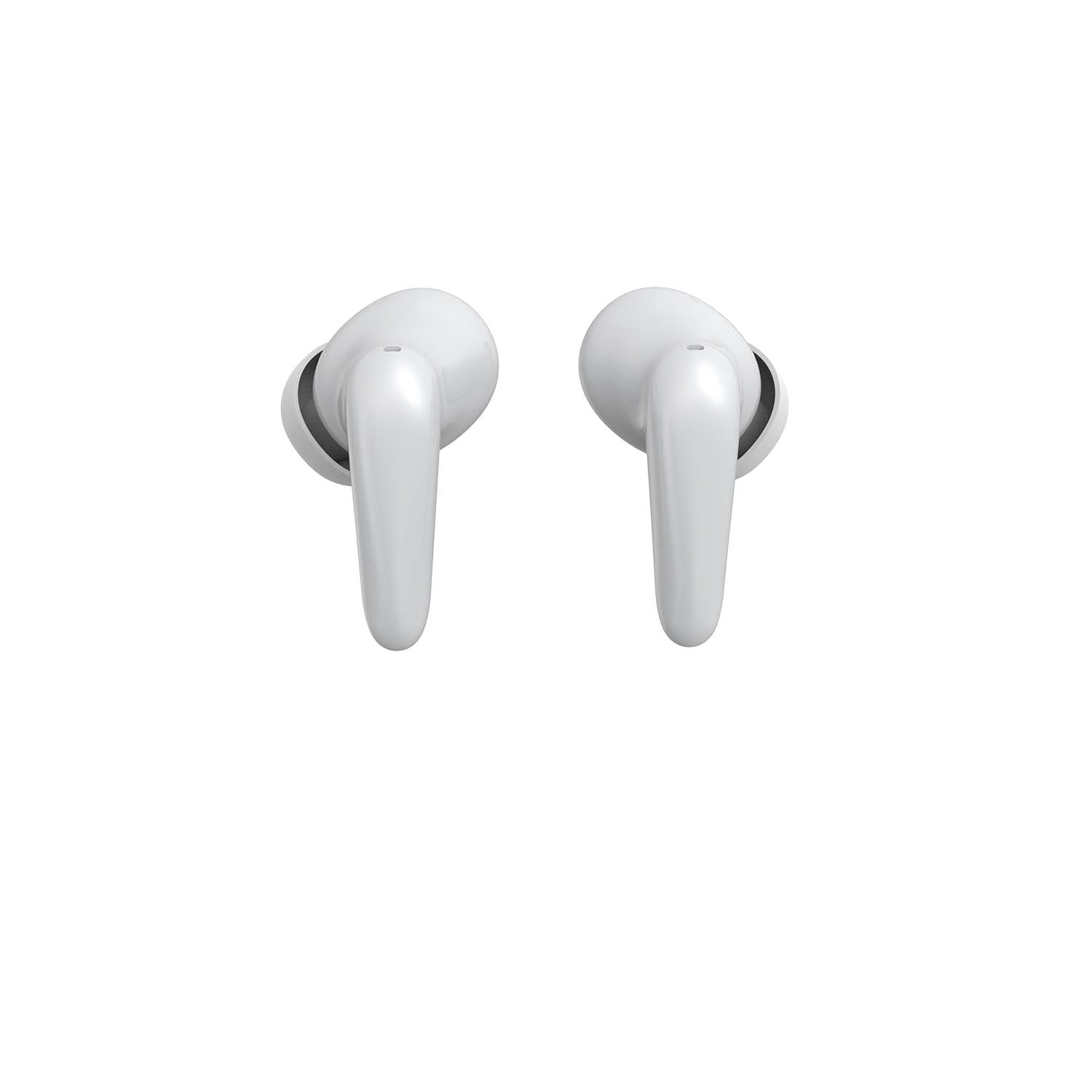 White wireless earbuds on a white background
