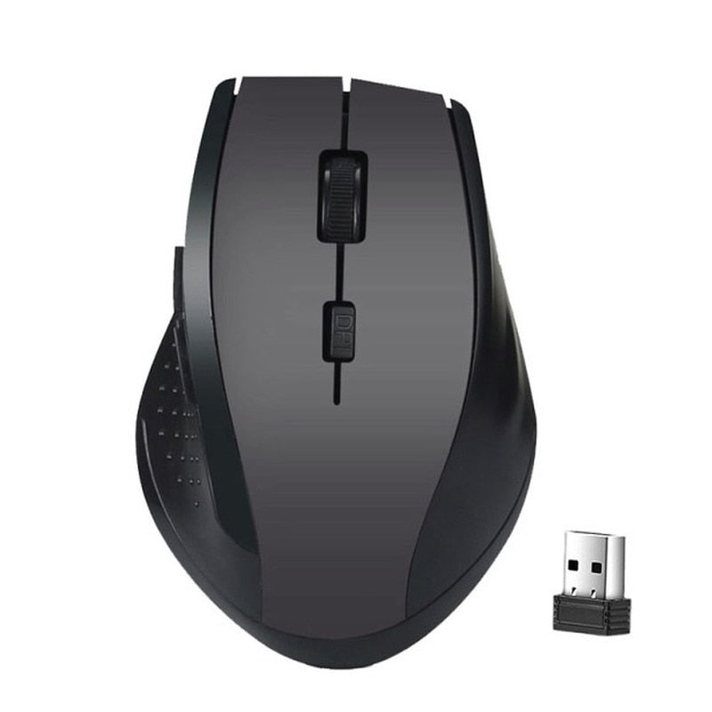 Black computer mouse with USB receiver on a white background. Best electronics online store near me. Axis-Dynamics