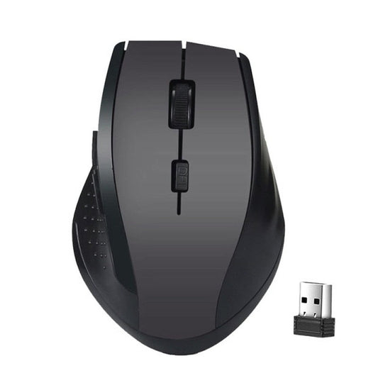 Black computer mouse with USB receiver on a white background. Best electronics online store near me. Axis-Dynamics