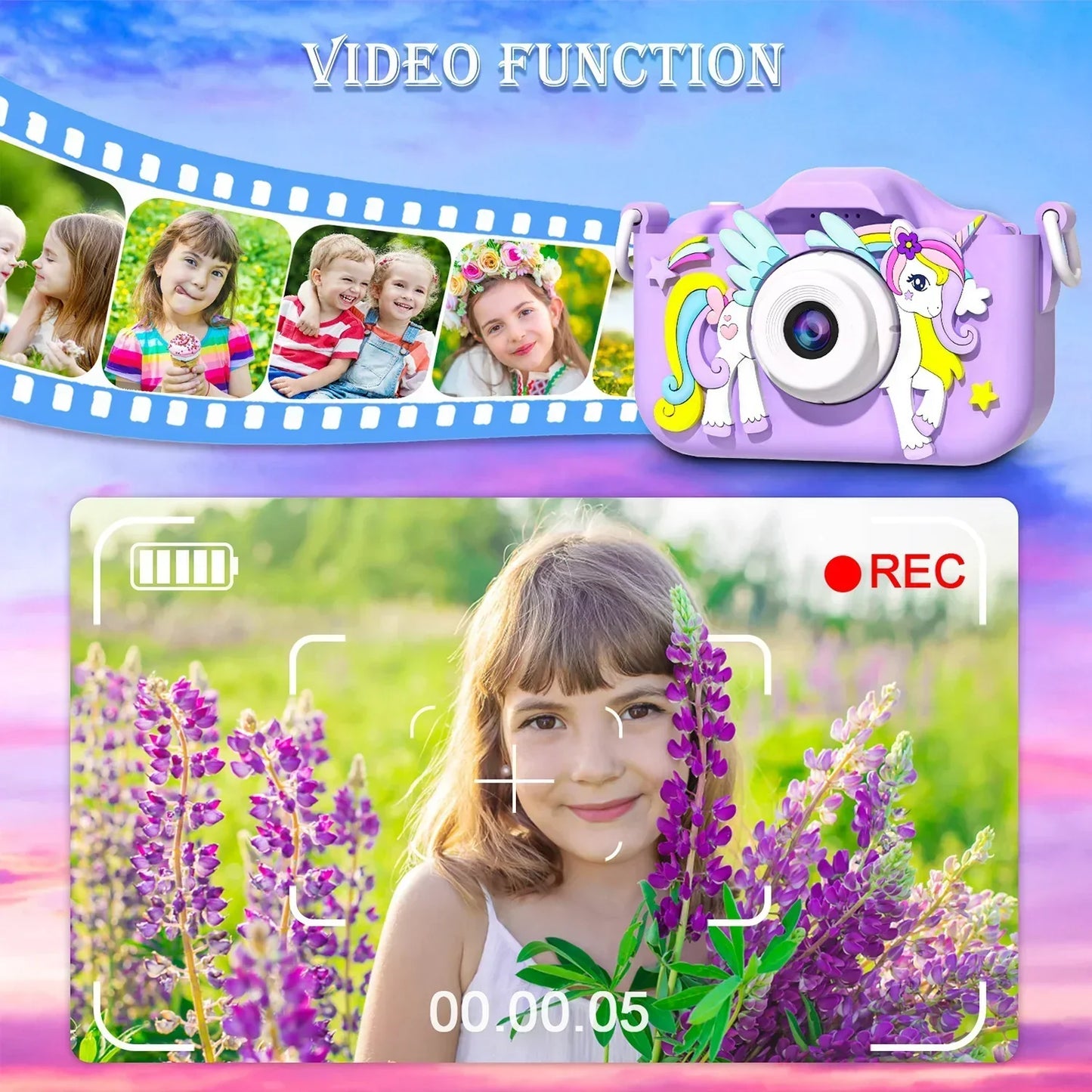 Axis-Dynamics | Kids Mini Camera Unicorn 1080P Hd 2-Inch Screen