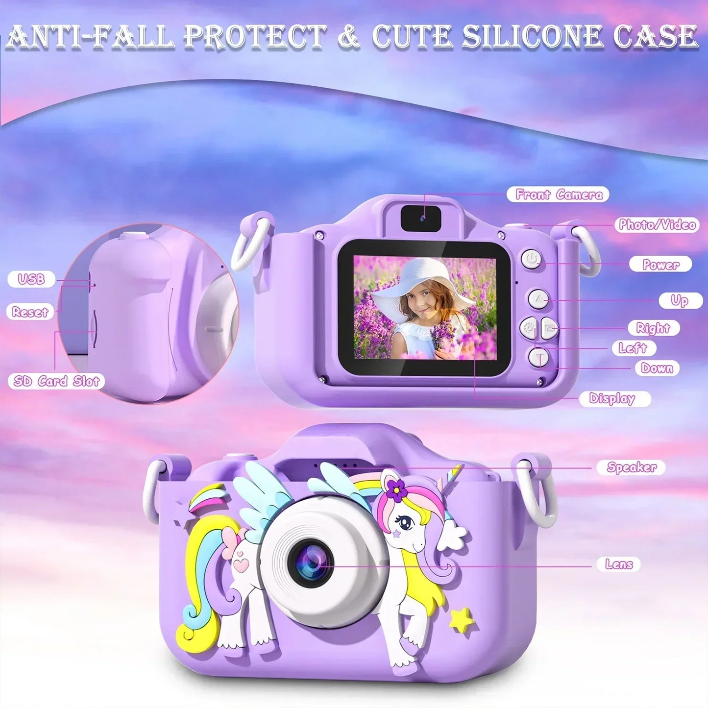 Axis-Dynamics | Kids Mini Camera Unicorn 1080P Hd 2-Inch Screen
