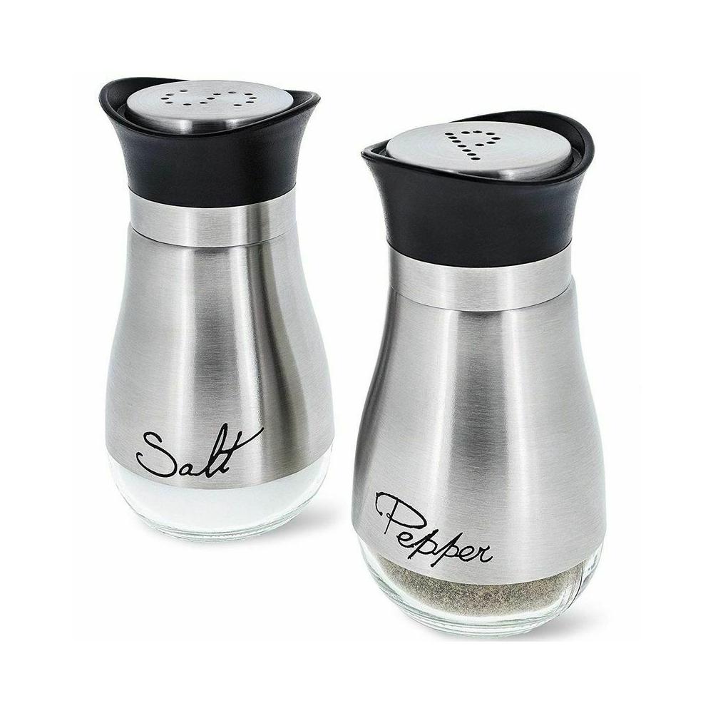 Axis-Dynamics | Salt and Pepper Shakers Stainless Steel Glass Set BPA Free, 4oz