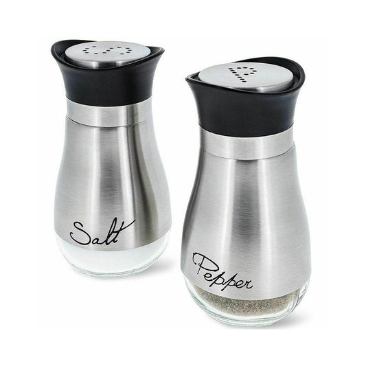 Axis-Dynamics | Salt and Pepper Shakers Stainless Steel Glass Set BPA Free, 4oz