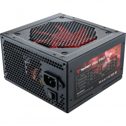 Computer power supply unit with red accents on a white background