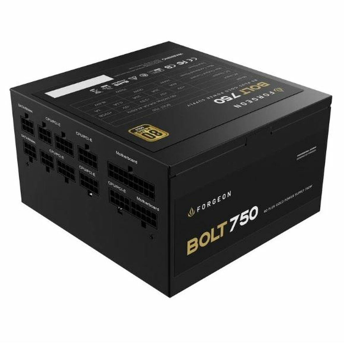 Black power supply unit with 'Bolt 750' branding on a white background