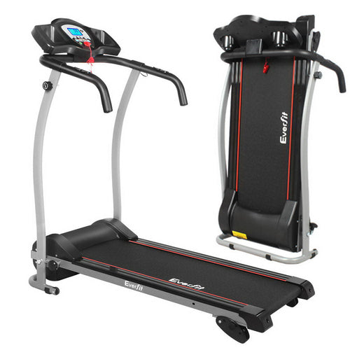Foldable treadmill with Everfit branding on a white background