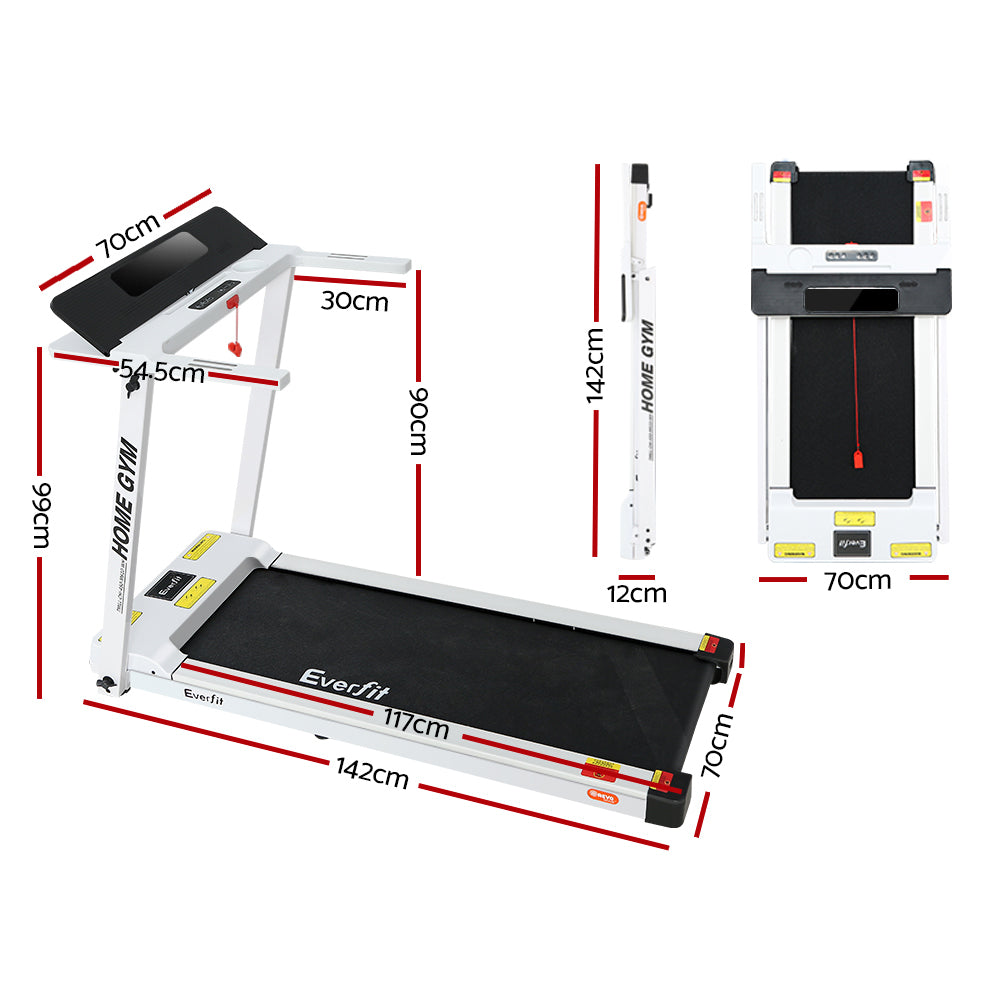 Portable treadmill with dimensions labeled on a white background