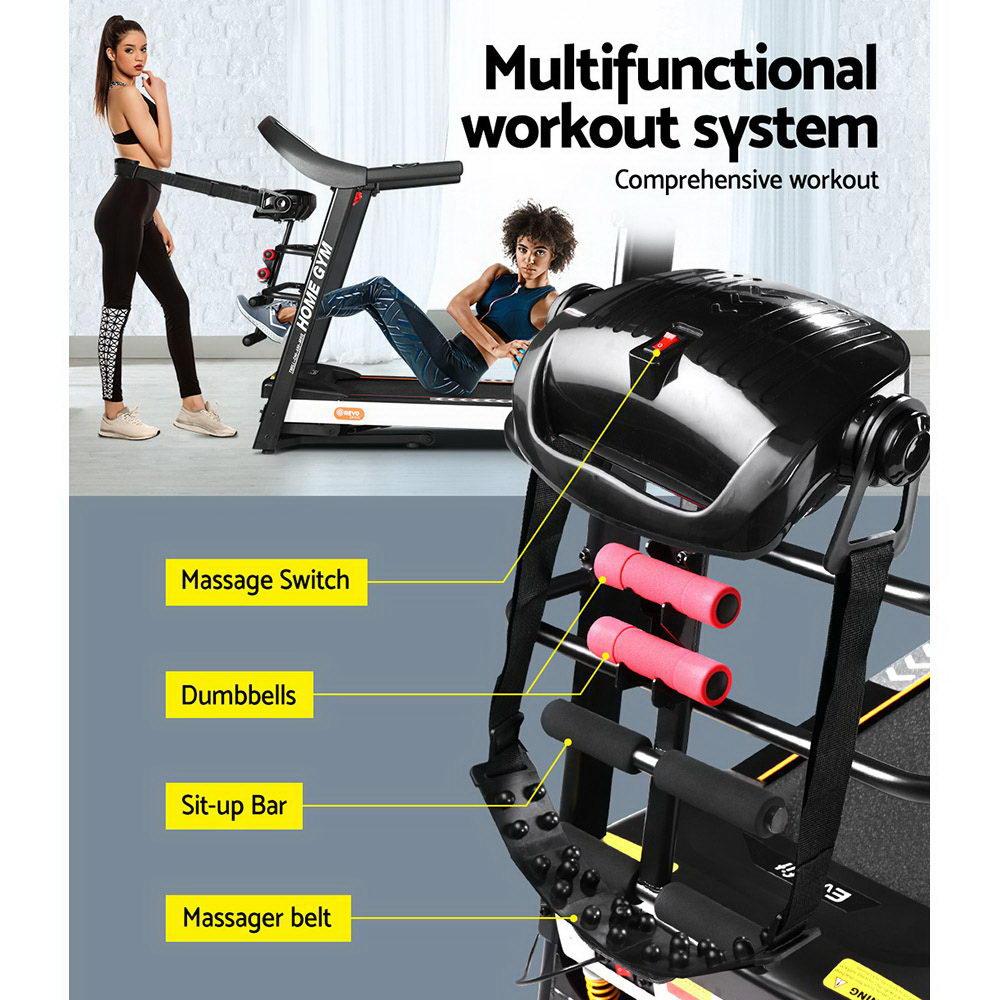 Multifunctional workout system with labeled parts in a gym setting