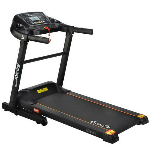 Black treadmill with Everfit branding on a white background