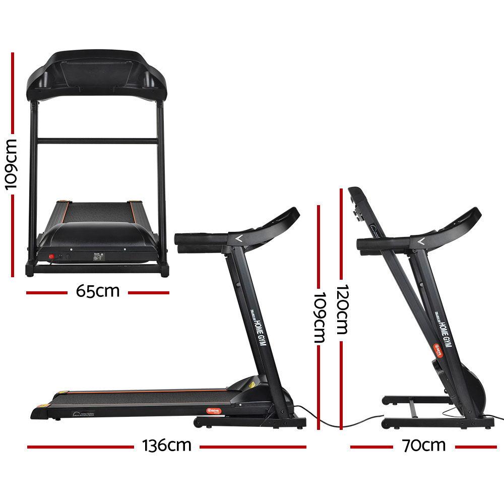 Treadmill with dimensions marked on a white background
