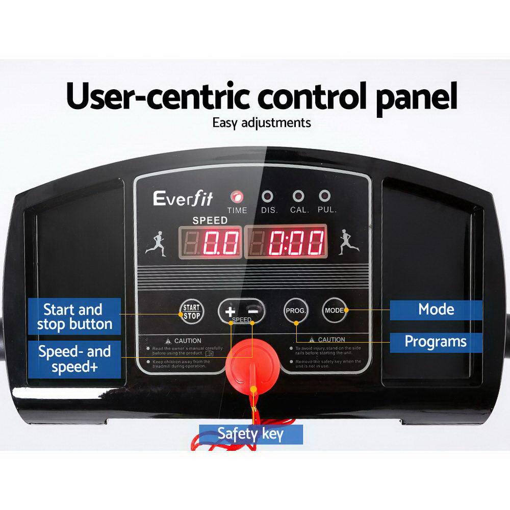 Everfit treadmill control panel with labeled buttons on a white background