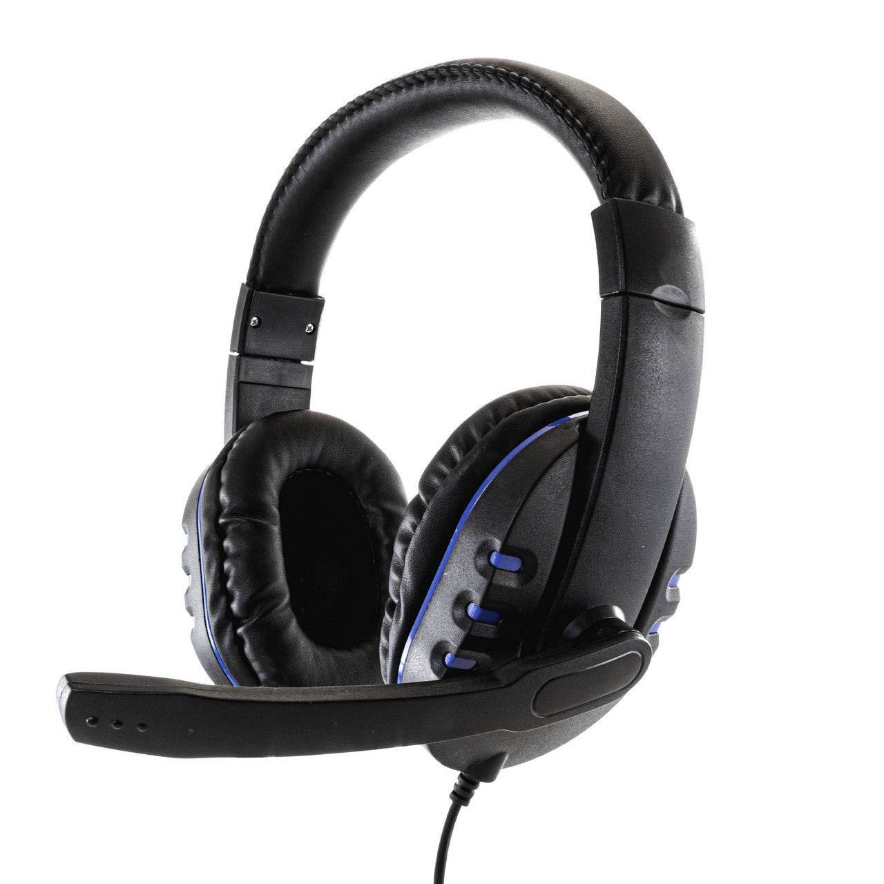 Black gaming headset with microphone on a white background
