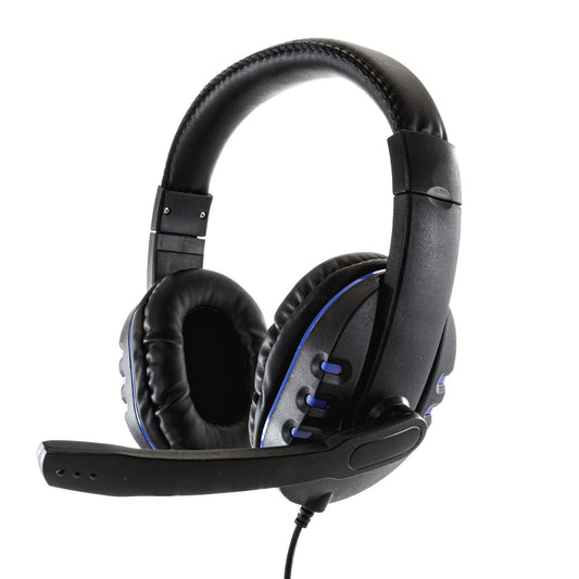 Black gaming headset with microphone on a white background