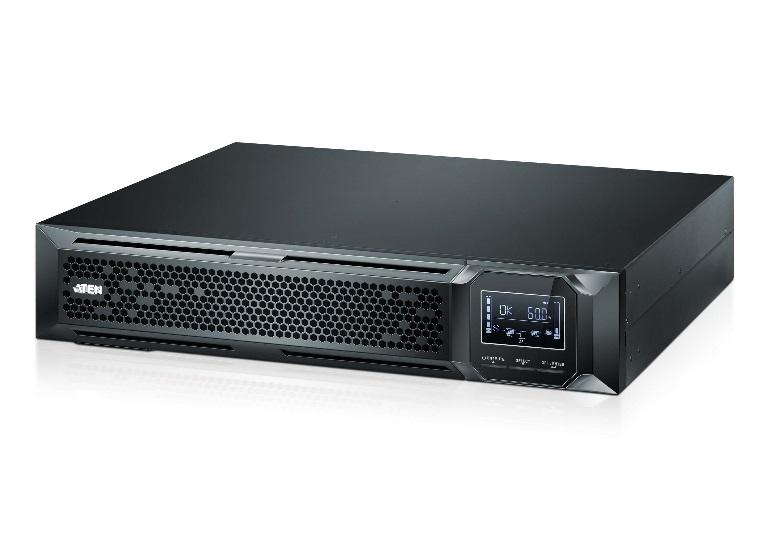 Black UPS (Uninterruptible Power Supply) system on a white background