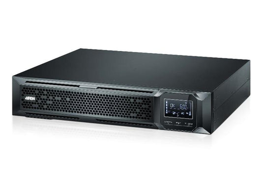 Black UPS (Uninterruptible Power Supply) system on a white background