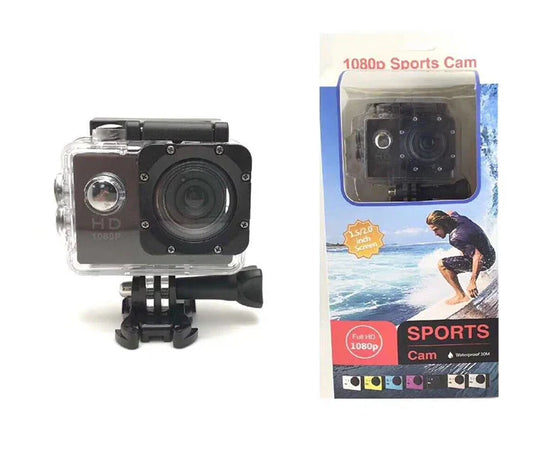 Action camera with packaging on a white background
