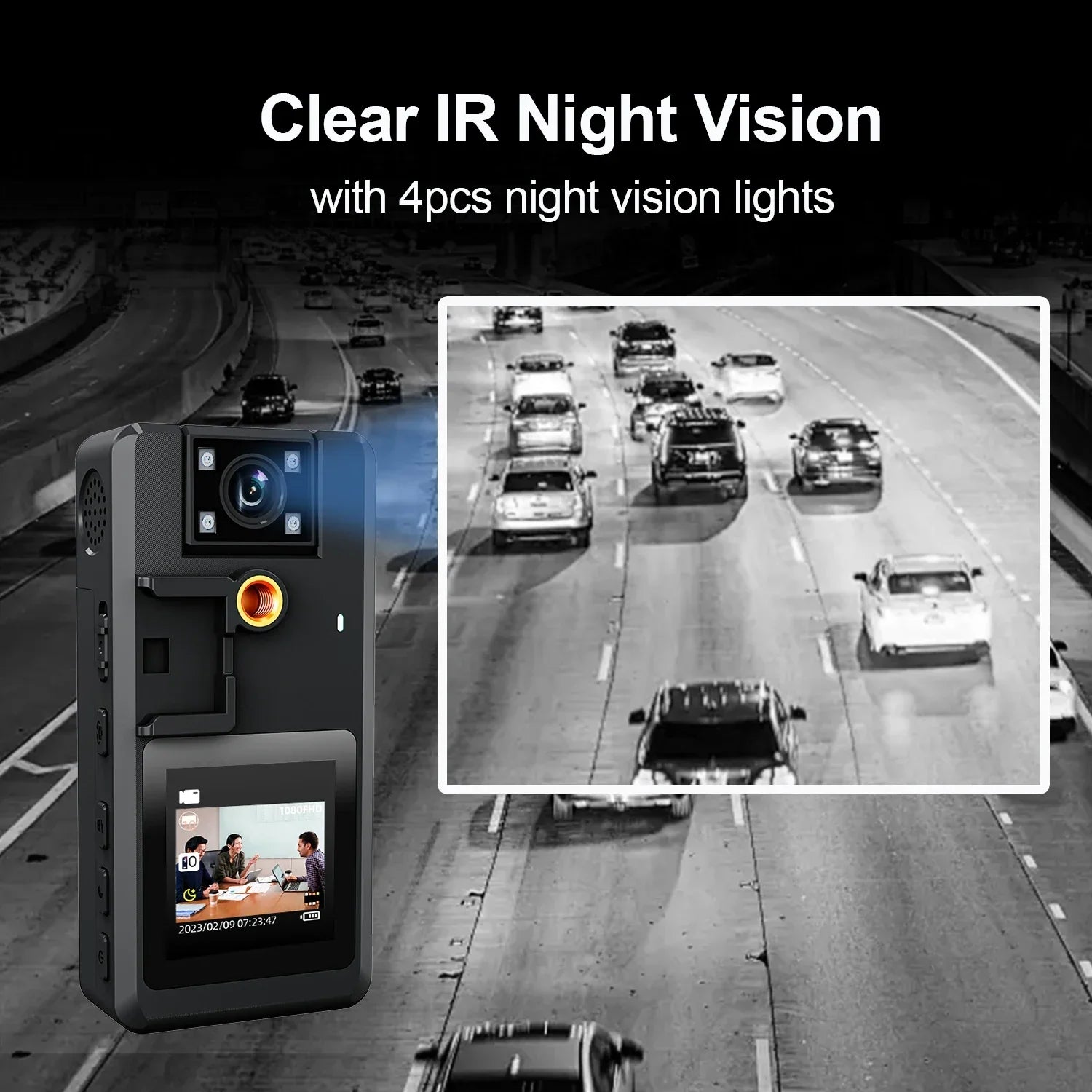 Camera with night vision feature on a highway, showing clear IR night vision.