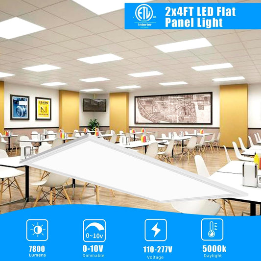 2x4 LED Flat Panel Light 4 Pack Dimmable 7800LM 5000K Ceiling Lighting