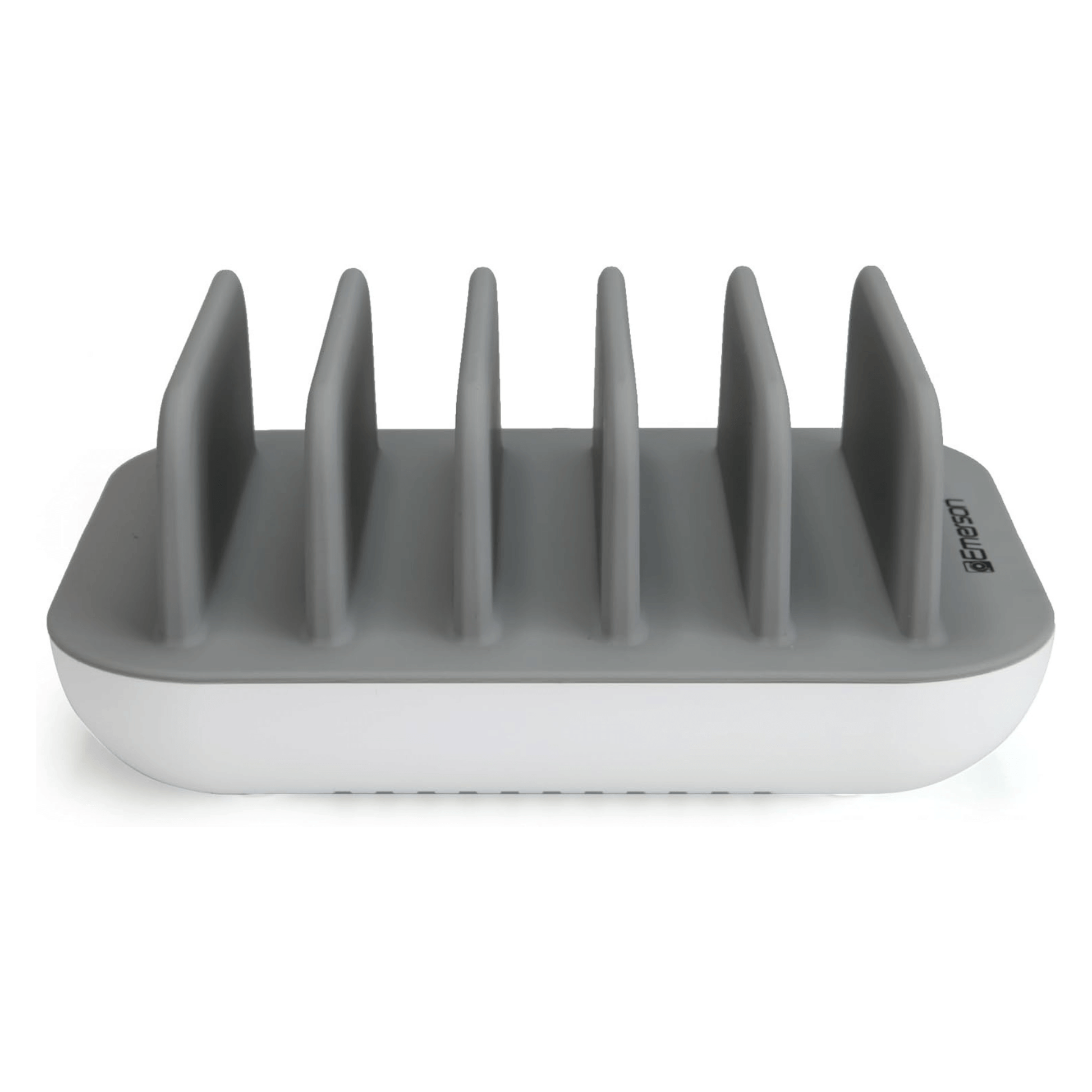 Gray silicone bread toaster on a white background