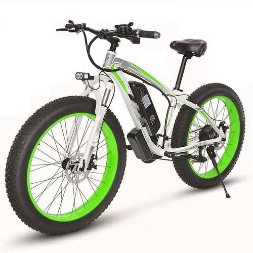 Electric bike with green wheels on a white background