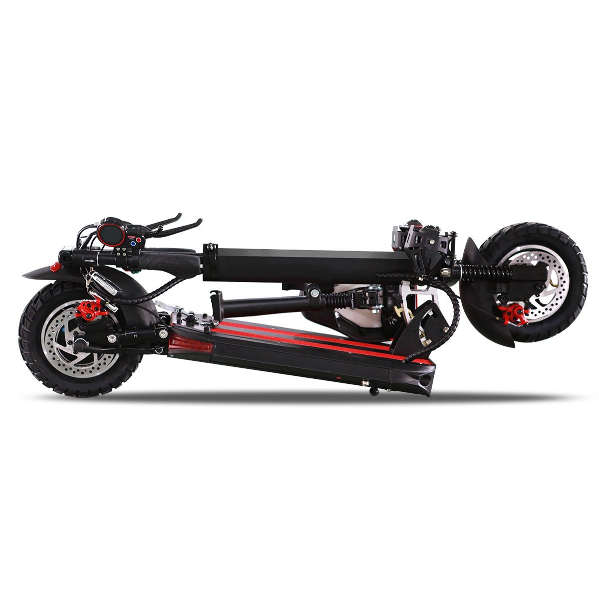 Black and red electric scooter on a white background