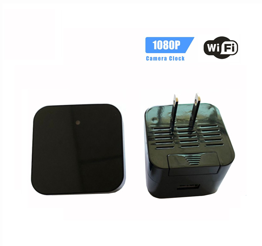 Black square camera and green rectangular device on a white background with 1080P and WiFi icons.