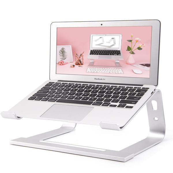 Laptop on a white stand with a pink-themed screen. Computer parts and accessories for sale. Axis-Dynamics